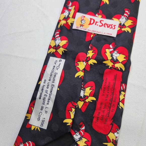 Vintage Dr. Seuss Cat In The Hat 1996 Valentine Heart Collectible Silk Tie - Picture 3 of 5